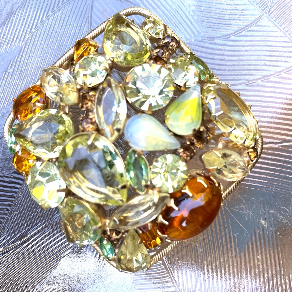 Vintage D & E Juliana square citrine brooch